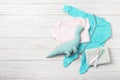 Flat lay composition with baby clothes and accessories Royalty Free Stock Photo