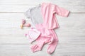 Flat lay composition with baby clothes and accessories Royalty Free Stock Photo