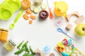 Flat lay composition with baby food, ingredients Royalty Free Stock Photo