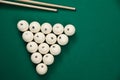 Flat lay composition with balls on billiard table Royalty Free Stock Photo