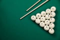 Flat lay composition with balls on billiard table Royalty Free Stock Photo