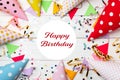 Flat lay composition with birthday party items Royalty Free Stock Photo