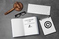 Flat lay composition with book, gavel Royalty Free Stock Photo