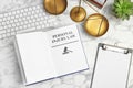 Flat lay composition with book, scales of justice Royalty Free Stock Photo