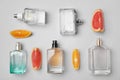 Flat lay composition with bottles of perfume