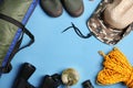 Flat lay composition with camping equipment Royalty Free Stock Photo