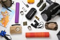 Flat lay composition with camping equipment Royalty Free Stock Photo