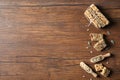 Flat lay composition with cereal bars