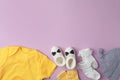 Flat lay composition with child`s clothes on background, space for text Royalty Free Stock Photo