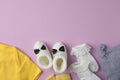 Flat lay composition with child`s clothes on background, space for text Royalty Free Stock Photo