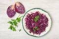 Flat lay composition with chopped purple cabbage