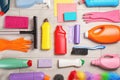 Flat lay composition with cleaning supplies Royalty Free Stock Photo