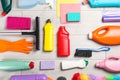 Flat lay composition with cleaning supplies Royalty Free Stock Photo