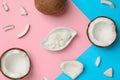 Flat lay composition with coconut oil on color background Royalty Free Stock Photo
