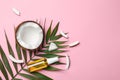 Flat lay composition with coconut oil on color background Royalty Free Stock Photo