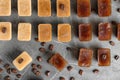 Flat lay composition with coffee ice cubes Royalty Free Stock Photo