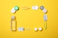 Flat lay composition with contact lenses and accessories Royalty Free Stock Photo