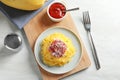 Flat lay composition with cooked spaghetti squash Royalty Free Stock Photo