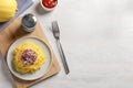 Flat lay composition with cooked spaghetti squash Royalty Free Stock Photo