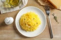Flat lay composition with cooked spaghetti squash Royalty Free Stock Photo