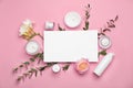 Flat lay composition with cosmetic products