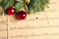 Flat lay composition with  decorations on music sheets Royalty Free Stock Photo