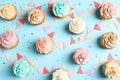 Flat lay composition with delicious birthday cupcakes Royalty Free Stock Photo