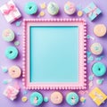 Flat lay composition with delicious birthday cupcakes and space for text on color background Royalty Free Stock Photo