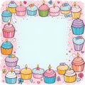 Flat lay composition with delicious birthday cupcakes and space for text on color background Royalty Free Stock Photo