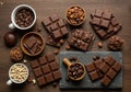 Delicious Dark Chocolate Bars and Candies Assortment with Nuts Gourmet Confectionery Display Royalty Free Stock Photo