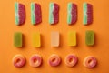 Flat lay composition with delicious jelly candies Royalty Free Stock Photo