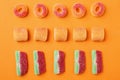 Flat lay composition with delicious jelly candies Royalty Free Stock Photo