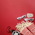 Flat lay composition with delicious popcorn on background Royalty Free Stock Photo