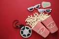 Flat lay composition with delicious popcorn on background Royalty Free Stock Photo