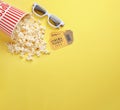 Flat lay composition with delicious popcorn on background. Space for text Royalty Free Stock Photo