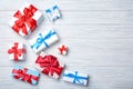 Flat lay composition with different gift boxes Royalty Free Stock Photo