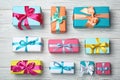 Flat lay composition with different gift boxes Royalty Free Stock Photo