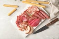 Flat lay composition with different meat delicacies Royalty Free Stock Photo