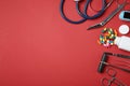 Flat lay composition with different medical objects Royalty Free Stock Photo