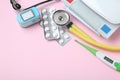 Flat lay composition with different medical objects and space for text Royalty Free Stock Photo