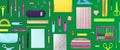 Flat lay composition with different school stationery on green background. Banner design Royalty Free Stock Photo