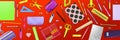 Flat lay composition with different school stationery on red background. Banner design Royalty Free Stock Photo