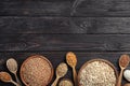 Flat lay composition with different types of grains and cereals Royalty Free Stock Photo