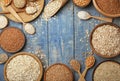 Flat lay composition with different types of grains and cereals Royalty Free Stock Photo