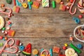 Flat lay composition with different yummy candies and space for text Royalty Free Stock Photo