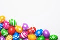 Flat lay composition with Easter eggs on color background. Frame made of decorated eggs. Top view with place for tex Royalty Free Stock Photo