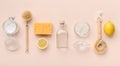 Flat lay composition with eco-friendly natural cleaners