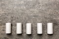 Flat lay composition with empty toilet paper rolls and space for text on color background. Recyclable paper tube with Royalty Free Stock Photo