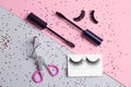 Flat lay composition with false eyelashes Royalty Free Stock Photo