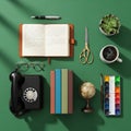 An open notebook with handwritten text a black rotary telephone Royalty Free Stock Photo